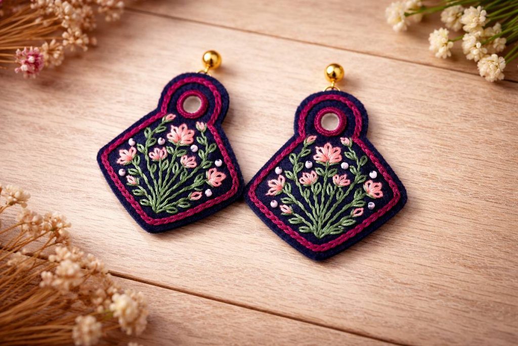 گوشواره گلدوزی دستدوز