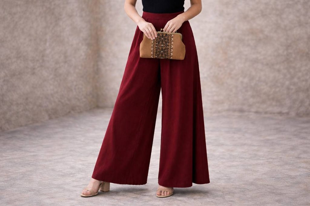 ست کیف کلاچ دست‌دوز با شلوار پالازو در استایل زنانه شیک