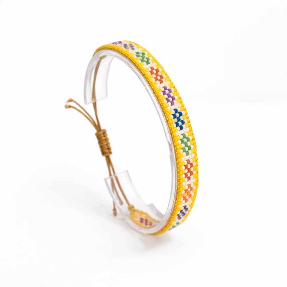 دستبند منجوق بافت رنگ زرد برند تک آرینا با قفل کشویی قابل تنظیم سایز