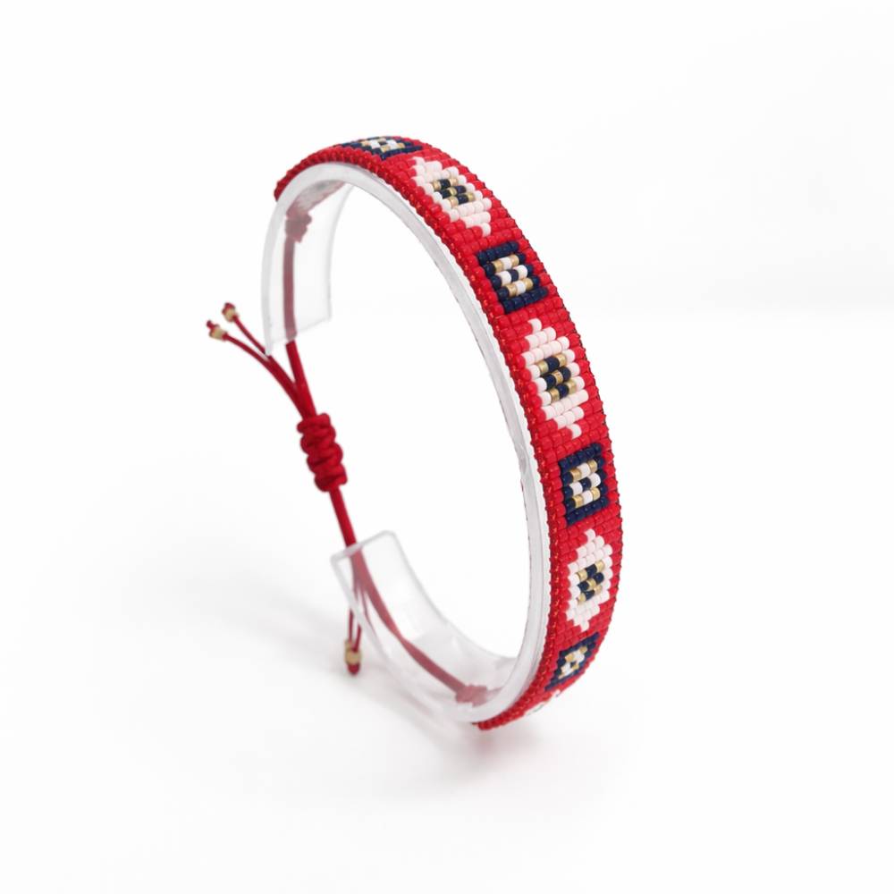 دستبند منجوقی قرمز زنانه دست‌ساز با قفل کشویی قابل تنظیم مدل سرخ دانه