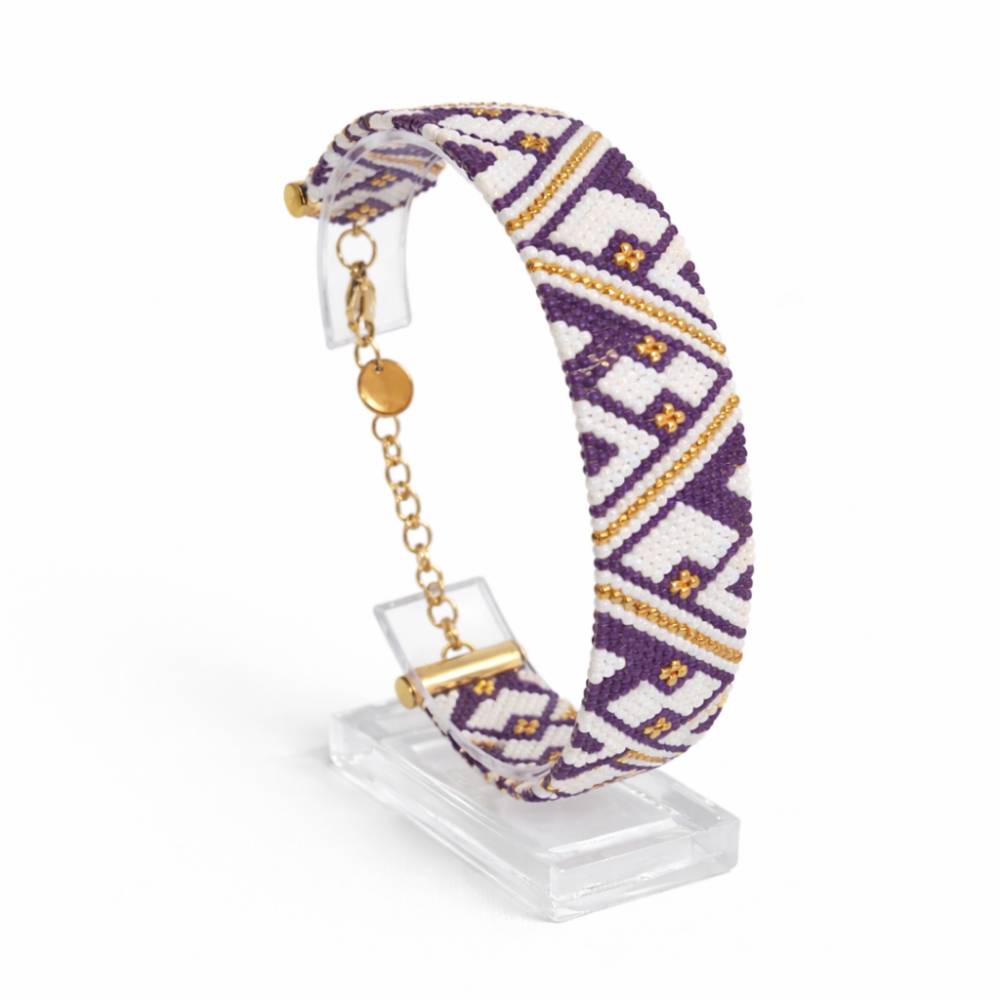 دستبند منجوقی زنانه مدل بنفشه برند تک آرینا با قفل طوطی استیل رنگ ثابت